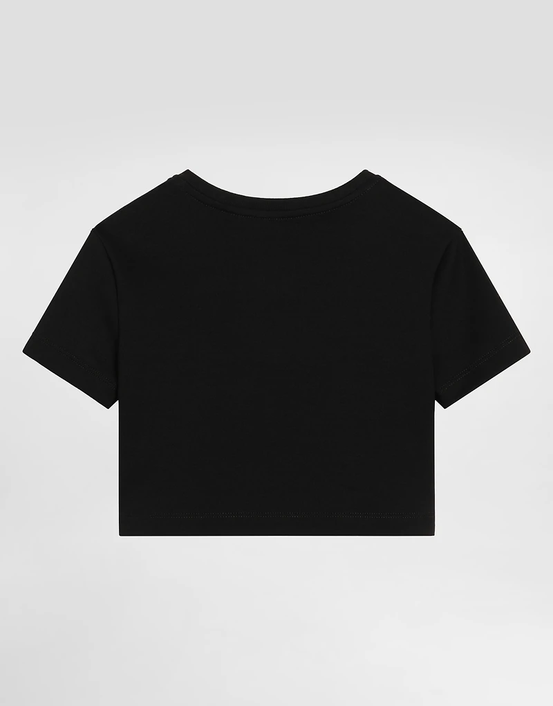 Terry-effect interlock t-shirt with print and rhinestones