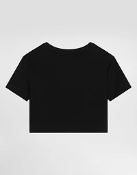 Terry-effect interlock t-shirt with print and rhinestones