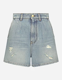 High-waisted denim shorts