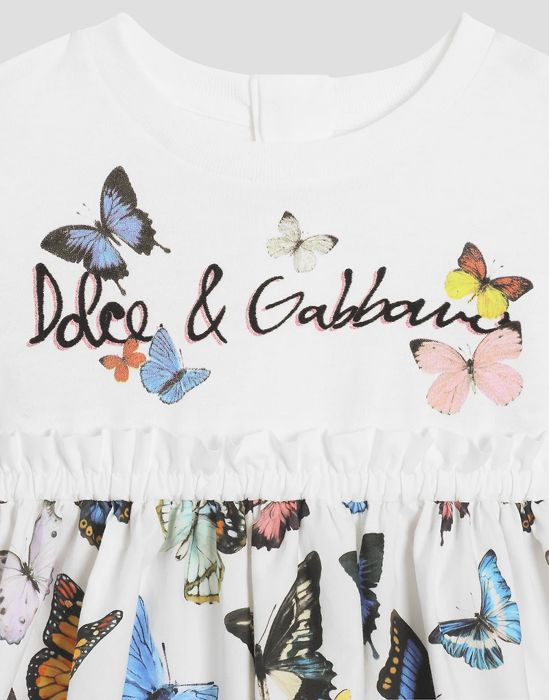 Butterfly-print poplin and jersey dress