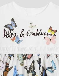 Butterfly-print poplin and jersey dress