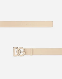 Deerskin-print calfskin belt with logo print