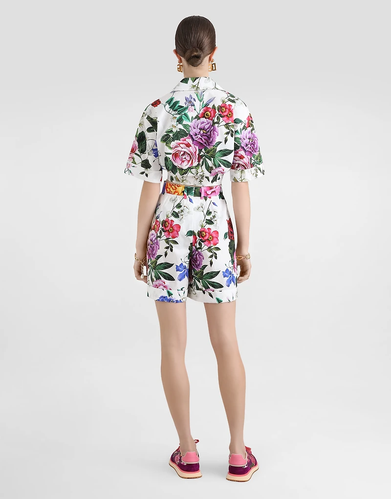 Cotton pussy-bow shirt with floral print