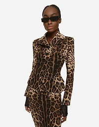 Single-breasted double crepe jacket with leopard print