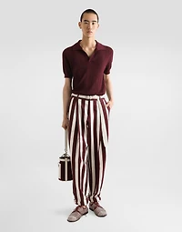 Striped cotton jacquard pants with double darts