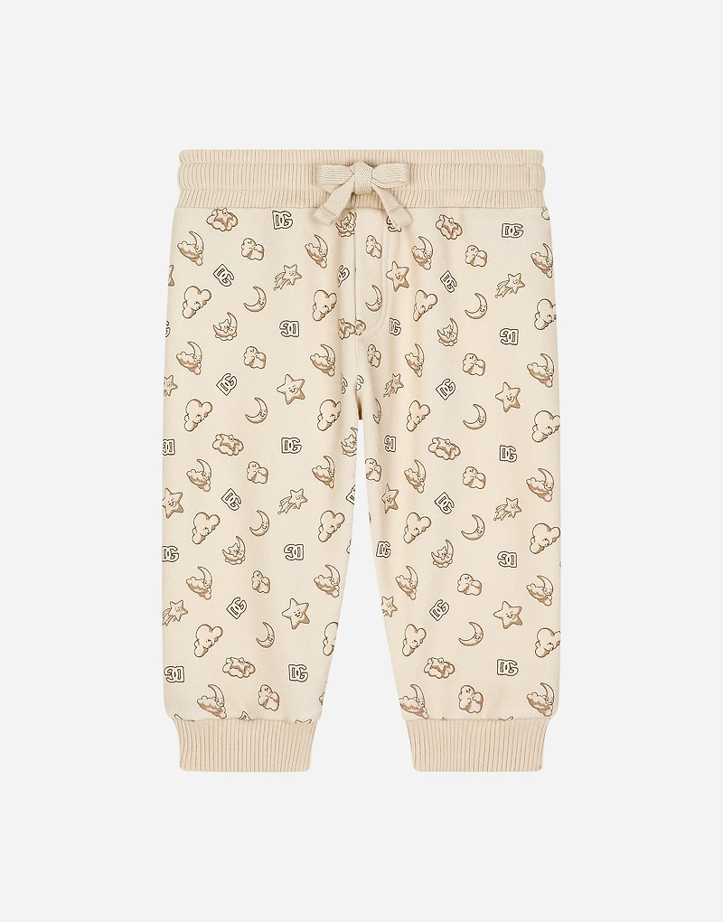 Jersey jogging pants with moon and star print