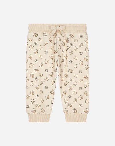 Jersey jogging pants with moon and star print