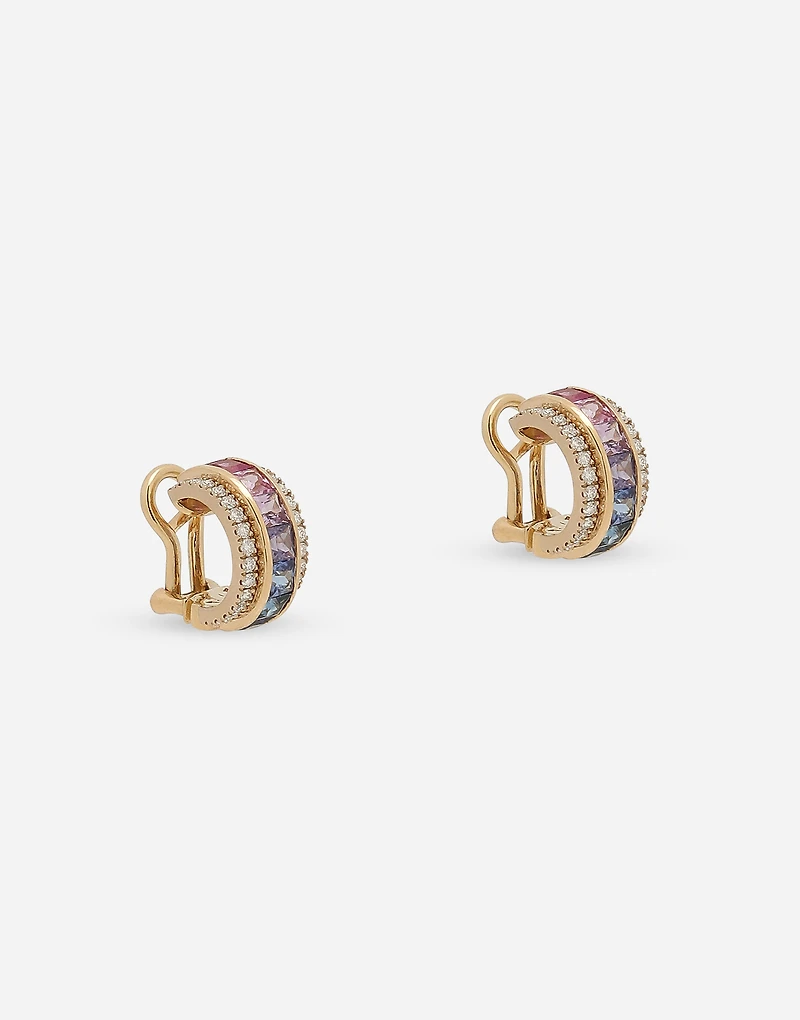  Rainbow Earrings 
 18 carat yellow gold, multicolored sapphires and diamonds