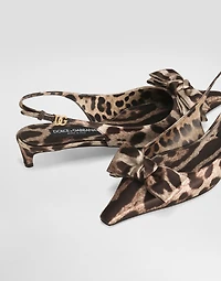Leopard-print satin slingbacks