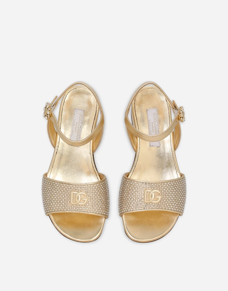 Foiled nappa leather sandals with fusible-rhinestones