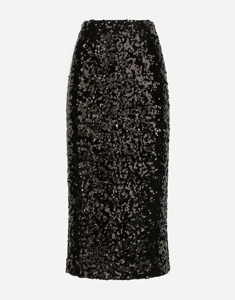 Sequined calf-length skirt