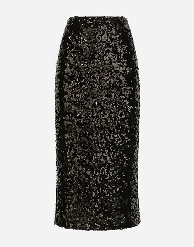 Sequined calf-length skirt