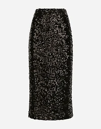 Sequined calf-length skirt