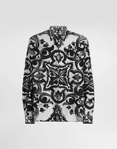 Majolica-print oversized striped popeline shirt