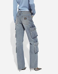 Cotton denim cargo jeans