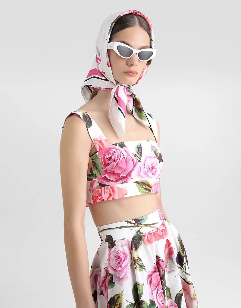 Cotton bralette top with rose print