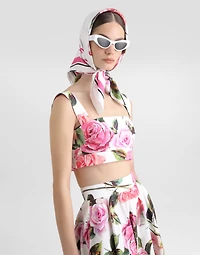 Cotton bralette top with rose print