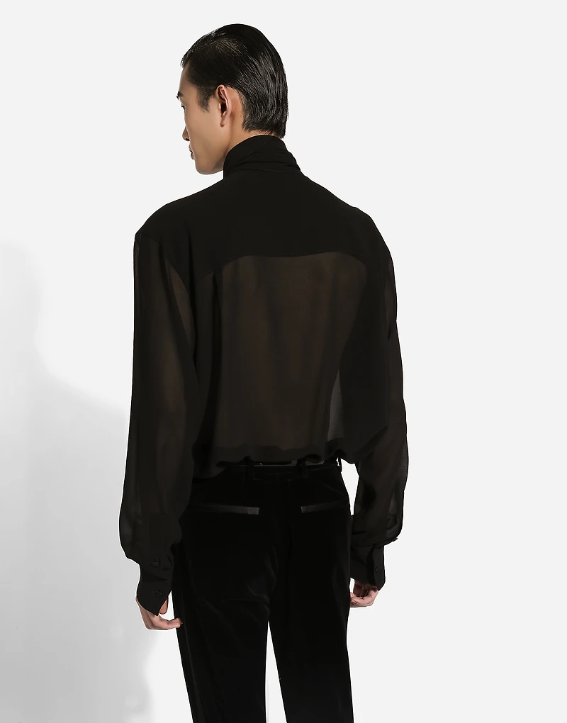 Oversize silk shirt with pussy-bow