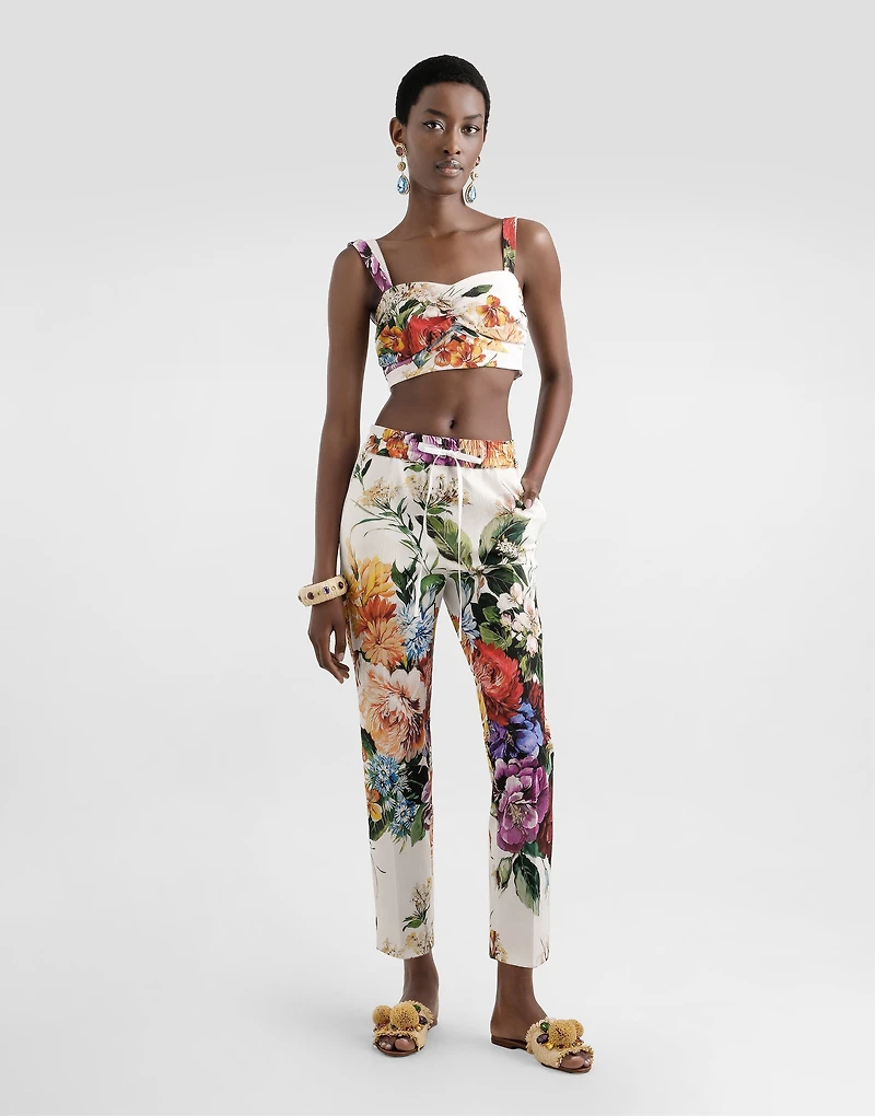 Flower bouquet-print trousers