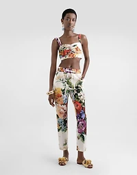 Flower bouquet-print trousers