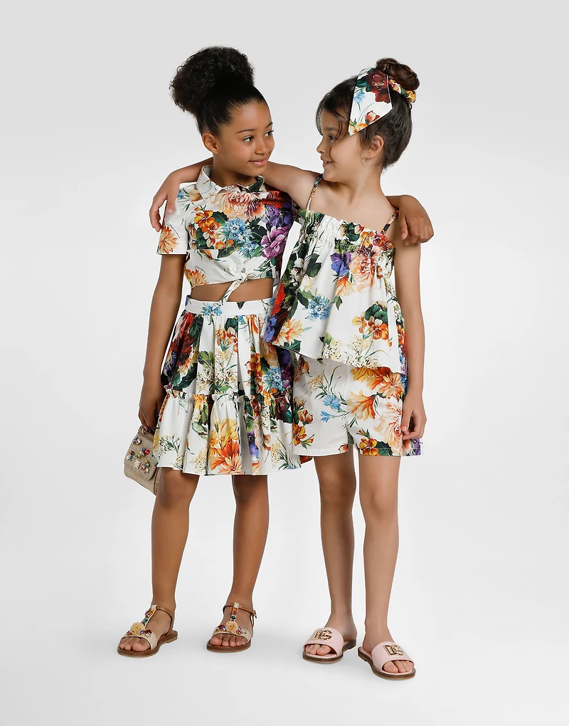 Flower-print poplin shirt
