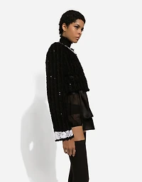 Short tweed jacket with micro-sequin embellishment