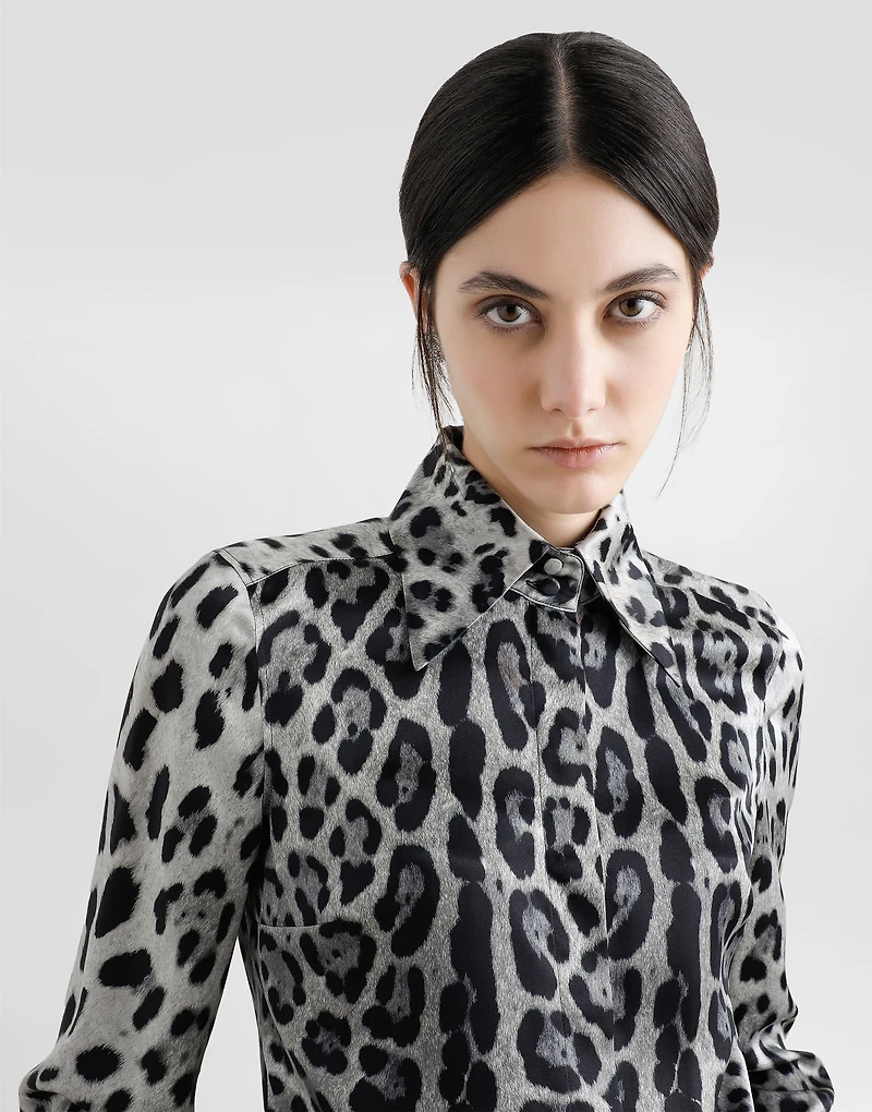 Leopard-print silk satin shirt