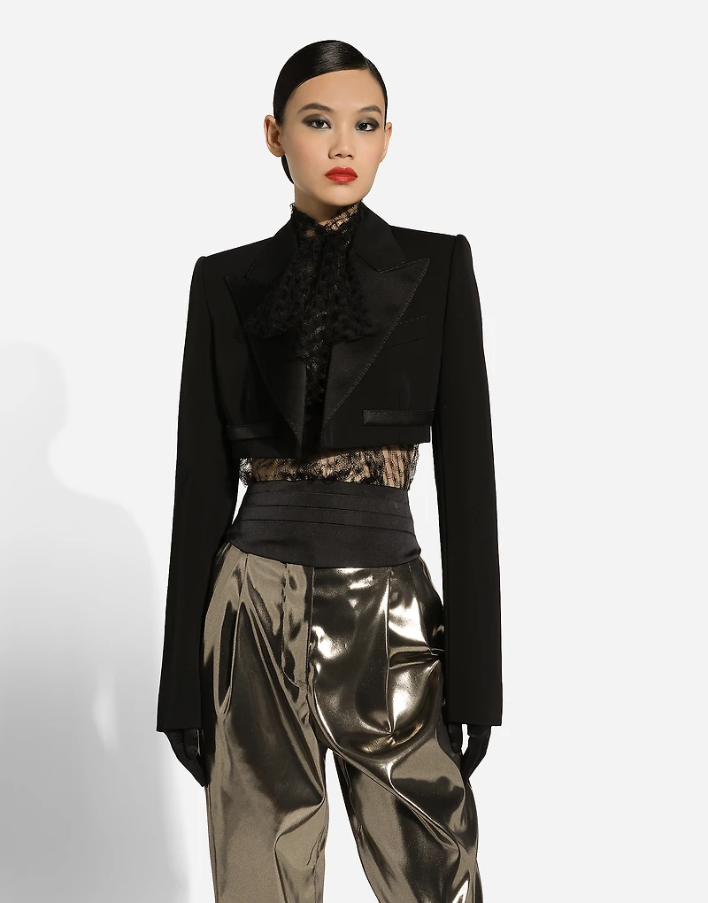 Single-breasted wool gabardine Spencer tuxedo jacket