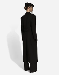 Long double-breasted tuxedo coat double wool gabardine