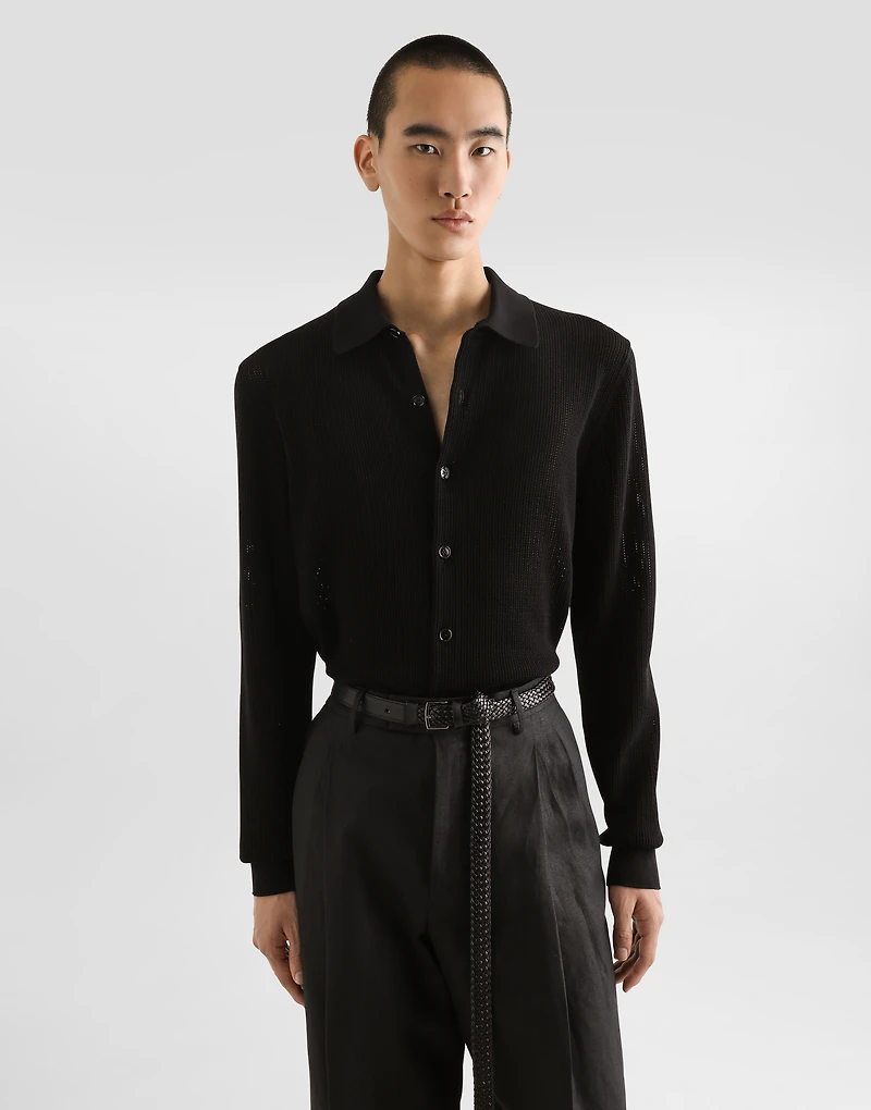 Long-sleeved shirt a cotton openwork knit