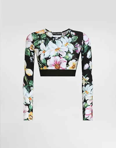 Activewear crop top floral-print jersey