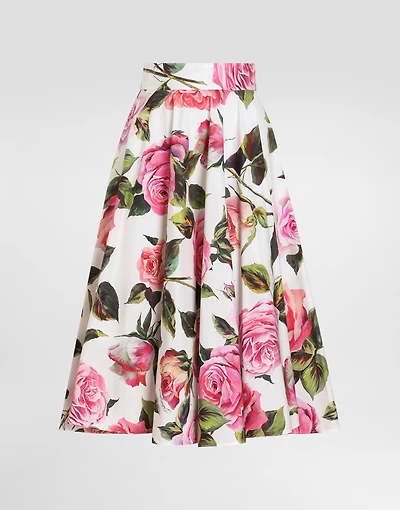 Rose-print cotton circle skirt