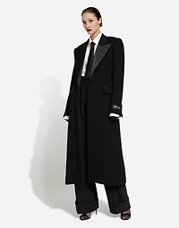 Long single-breasted wool tuxedo coat