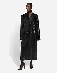 Micro-sequined double-breasted coat