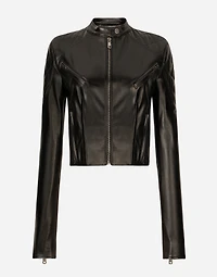 Short leather biker jacket