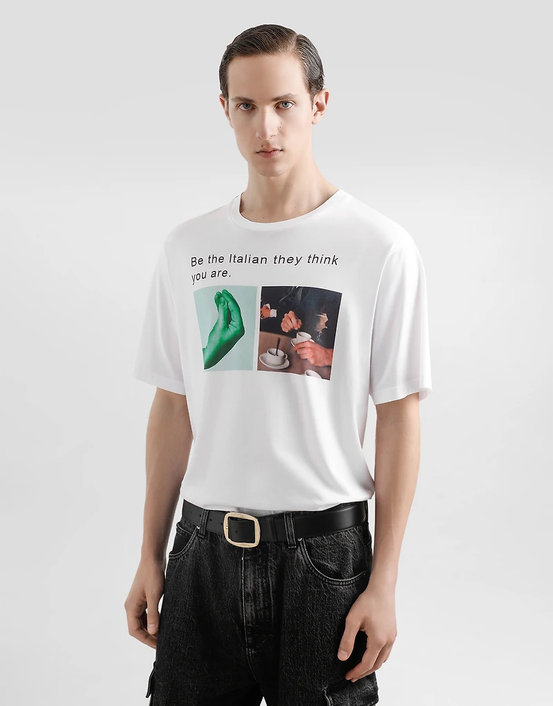 Cotton T-shirt with hand and coffee print