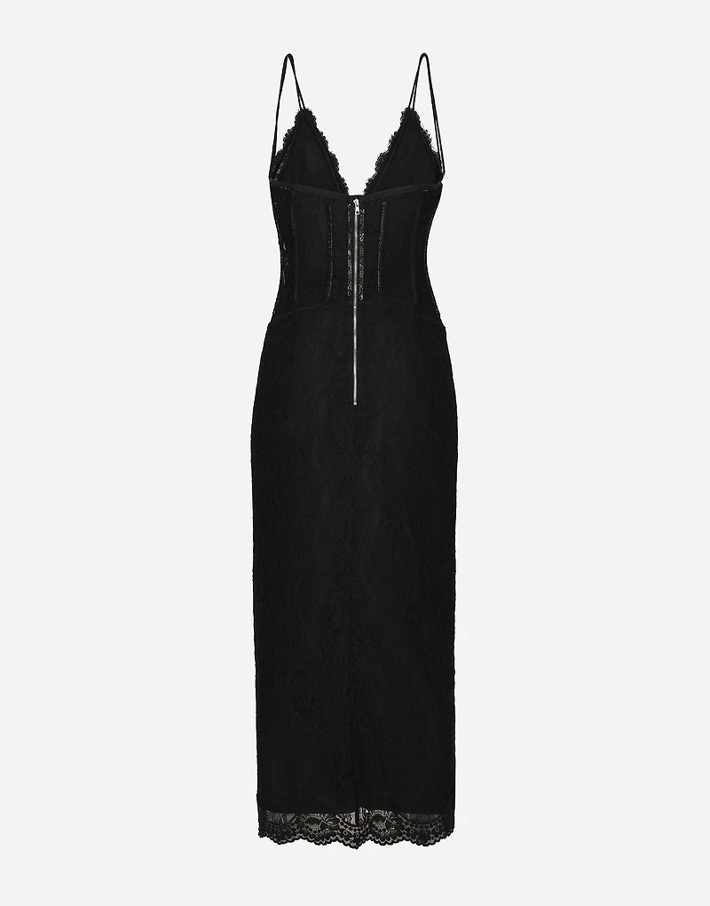 Lace calf-length slip dress: