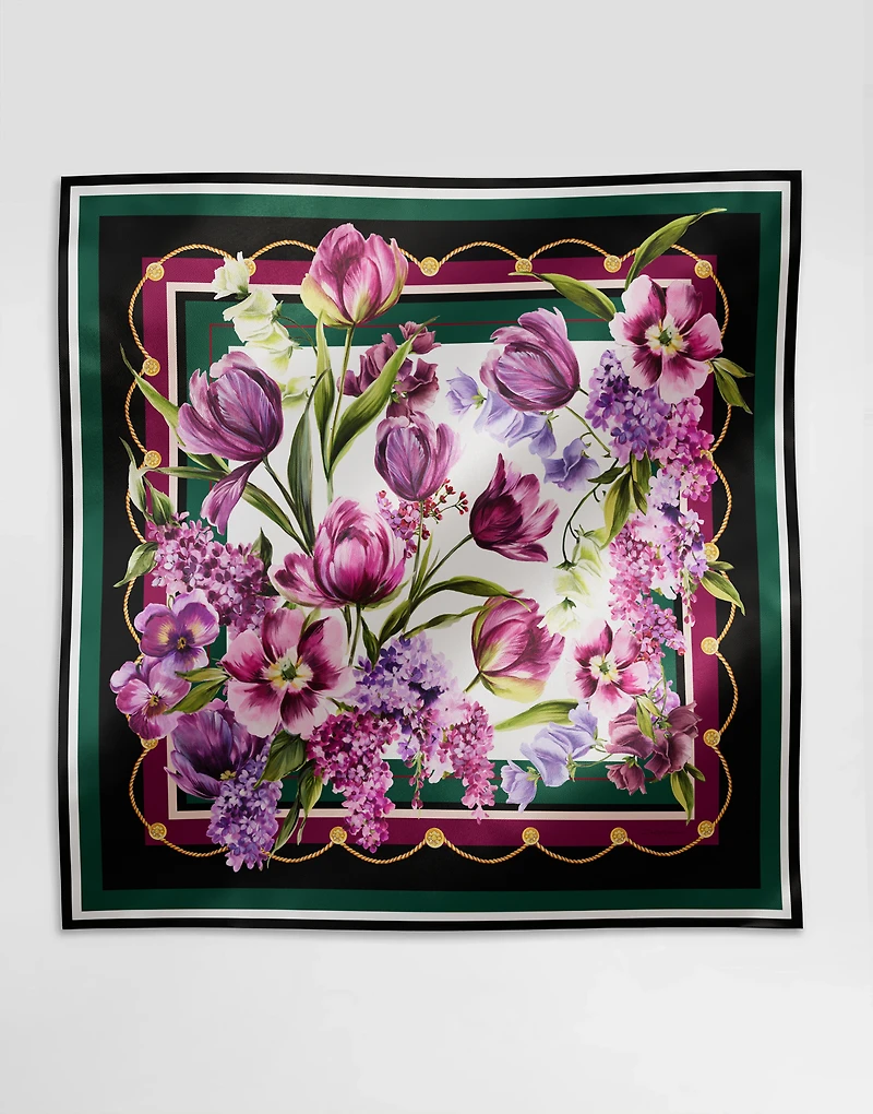 Tulip-print silk twill foulard (90x90)