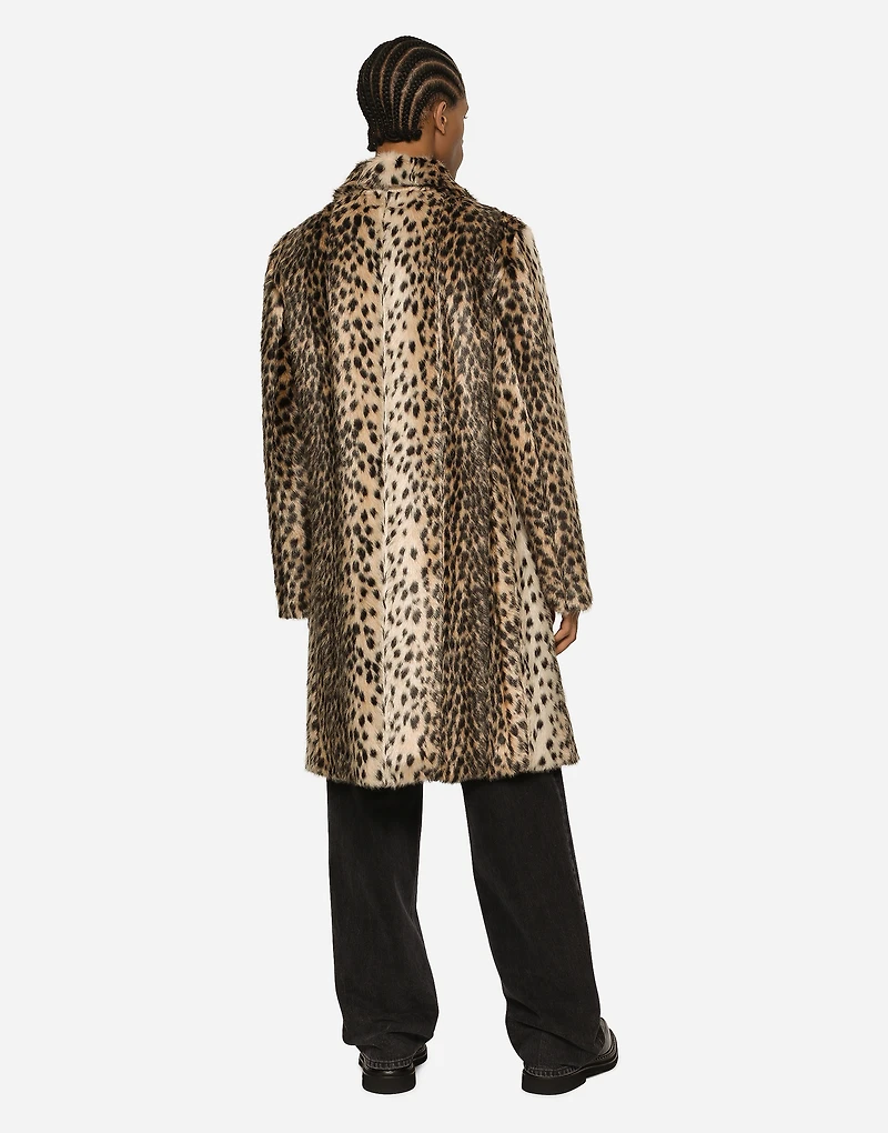 Lynx-effect jacquard faux fur coat
