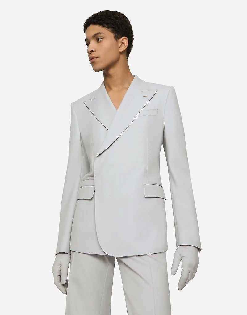 Double-breasted stretch wool Sicilia-fit jacket
