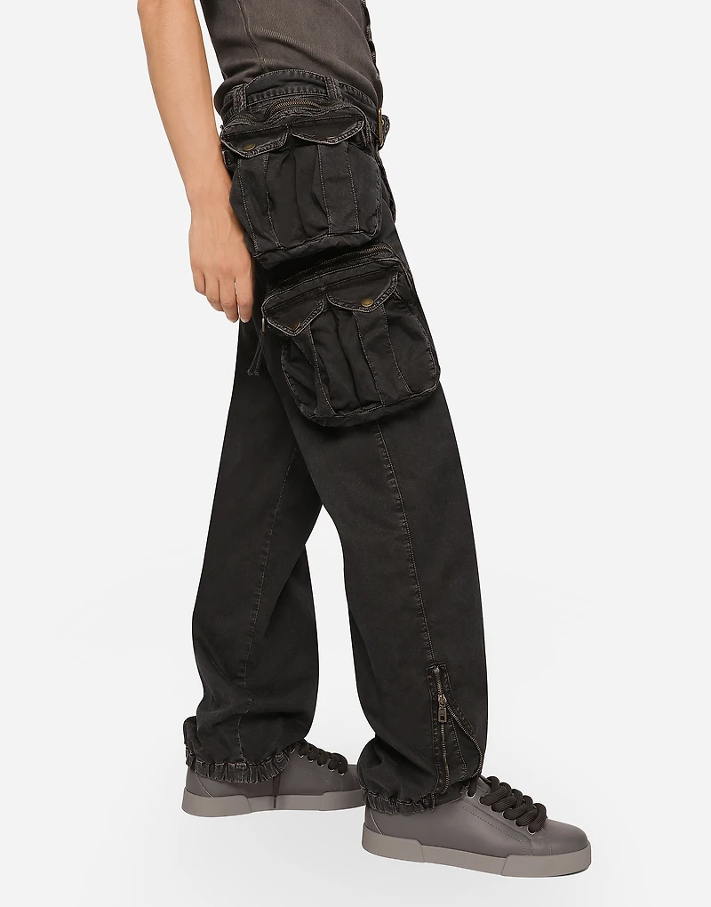 Cotton pants with belt and bag