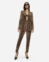 High-waisted pants leopard-print wool