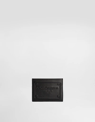 Calfskin card holder with raised logo