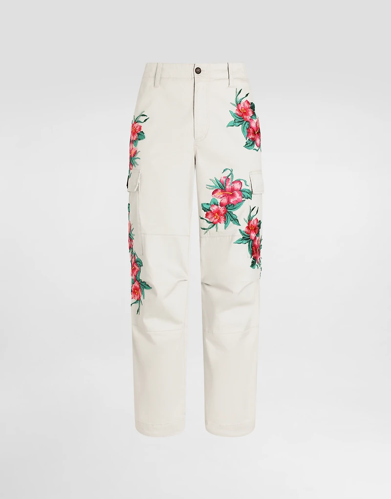 Cotton cargo pants with floral patches