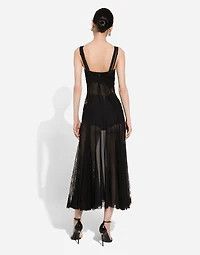 Tulle midi slip dress with lace inserts