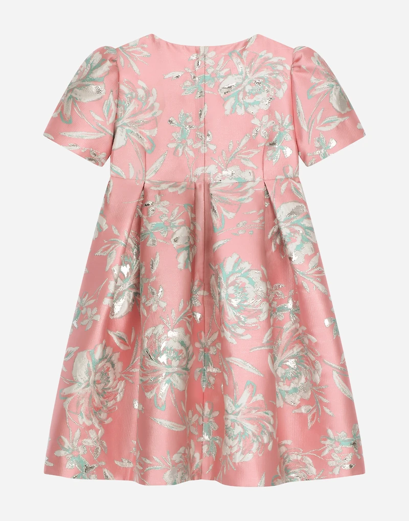 Short-sleeved floral cloque dress