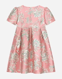 Short-sleeved floral cloque dress