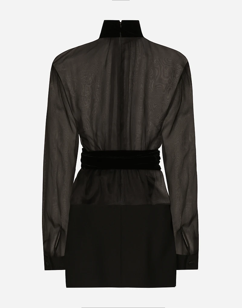Short wool crepe and organza dress