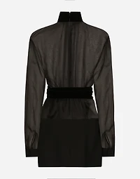 Short wool crepe and organza dress