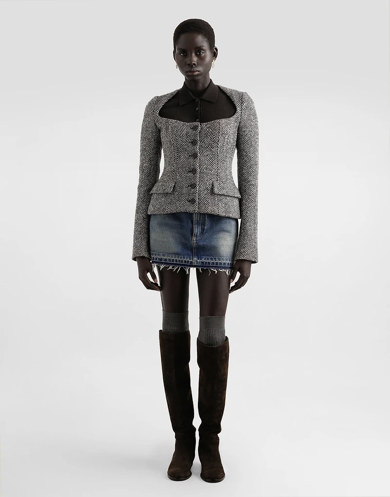 Single-breasted jacket wool chevron